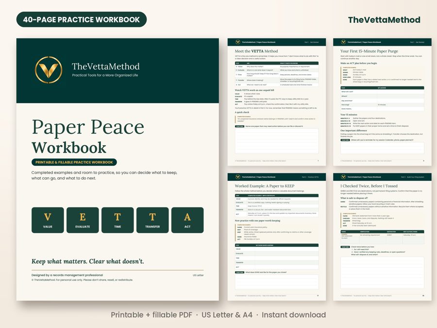 Paper Peace Workbook cover and sample pages